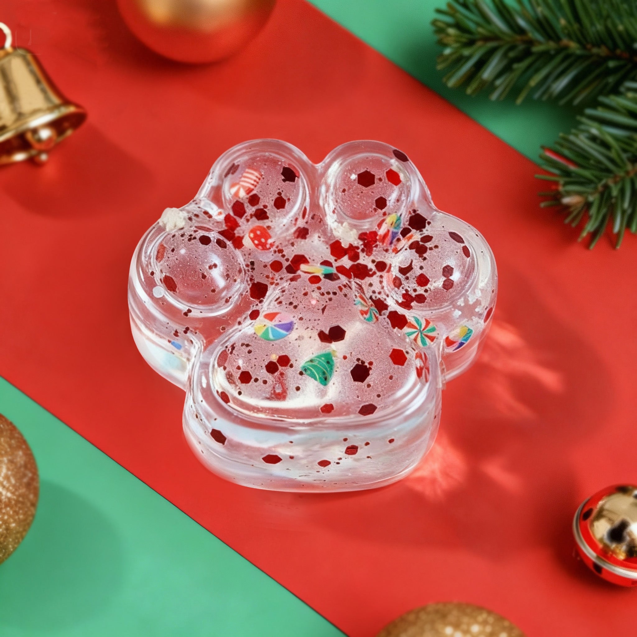 Red Sprinkle Clear Paw Taba Squishy